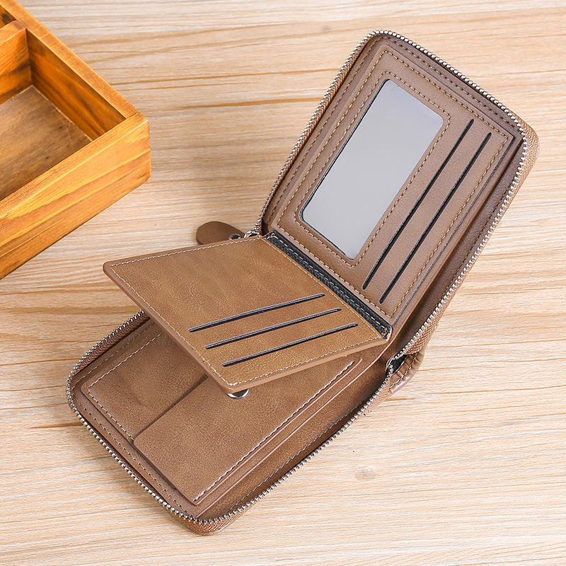 Men's Wallet Men's Short Wallet Multifunctional Zipper Driver's License Wallet Men's Wallet