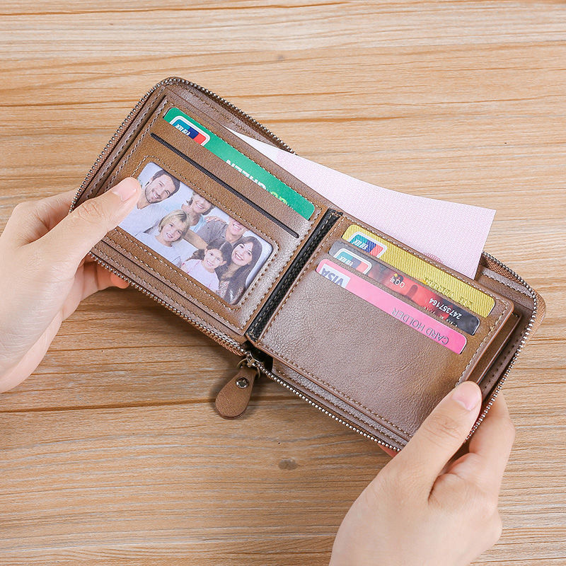 Men's Wallet Men's Short Wallet Multifunctional Zipper Driver's License Wallet Men's Wallet