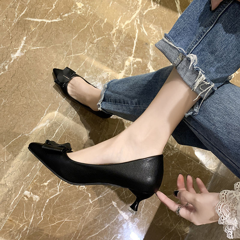 All-match low-heeled low-heeled shoes stiletto soft leather low-heeled high heels 3cm