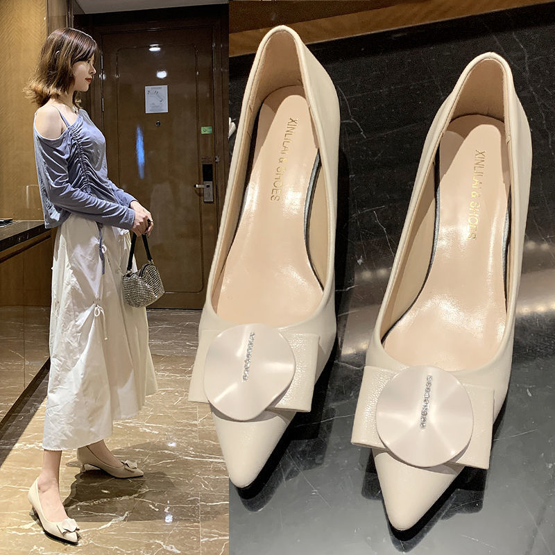 All-match low-heeled low-heeled shoes stiletto soft leather low-heeled high heels 3cm