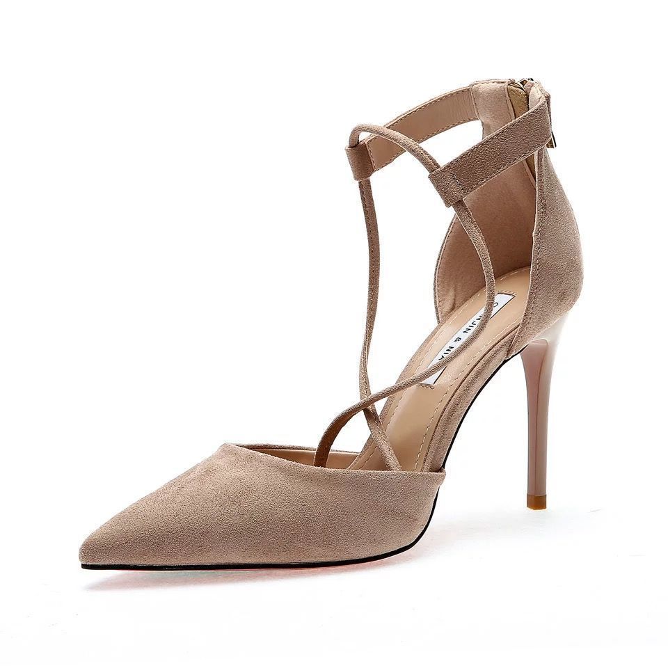 Korean style rear zipper cross straps pointed Roman high heels women's new stiletto shoes