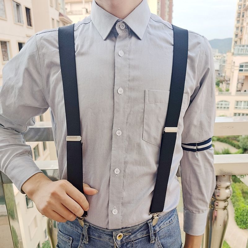 3Men's suspenders X-shaped four-clip trousers suspenders for fat men 4 clips of strong elastic suspe