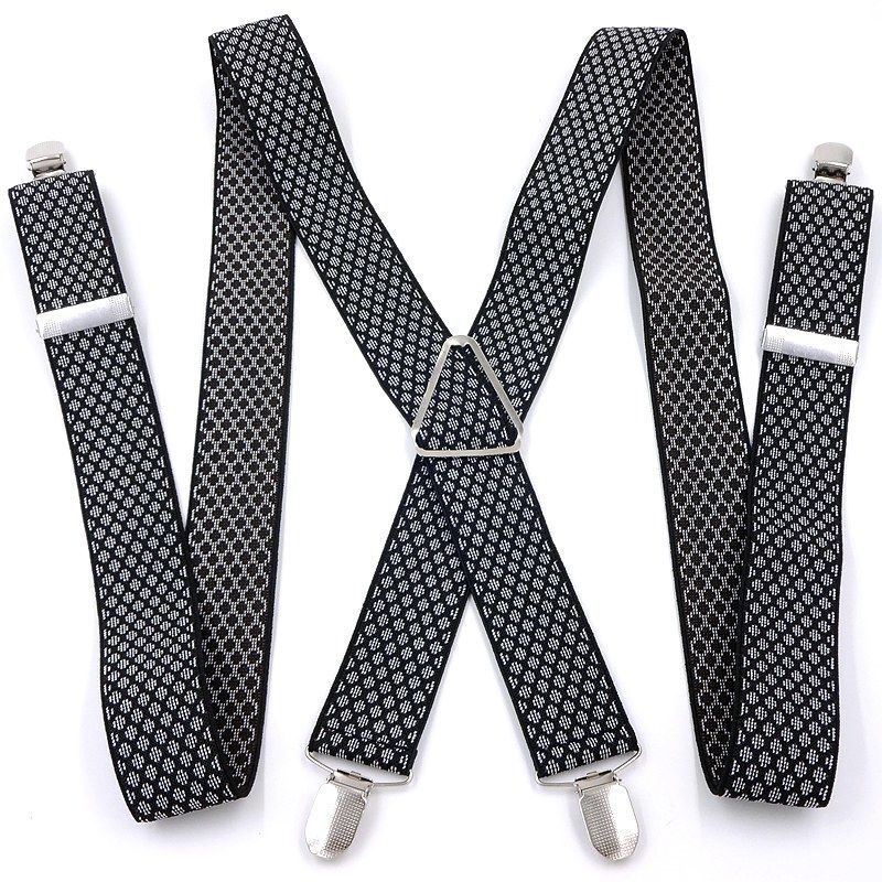3Men's suspenders X-shaped four-clip trousers suspenders for fat men 4 clips of strong elastic suspe