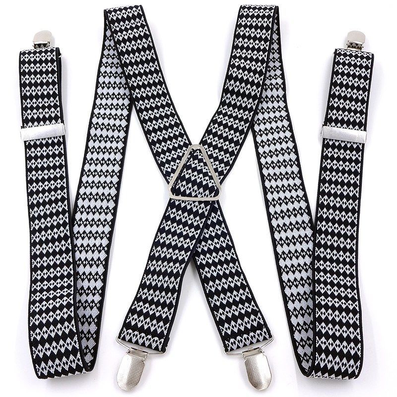 3Men's suspenders X-shaped four-clip trousers suspenders for fat men 4 clips of strong elastic suspe