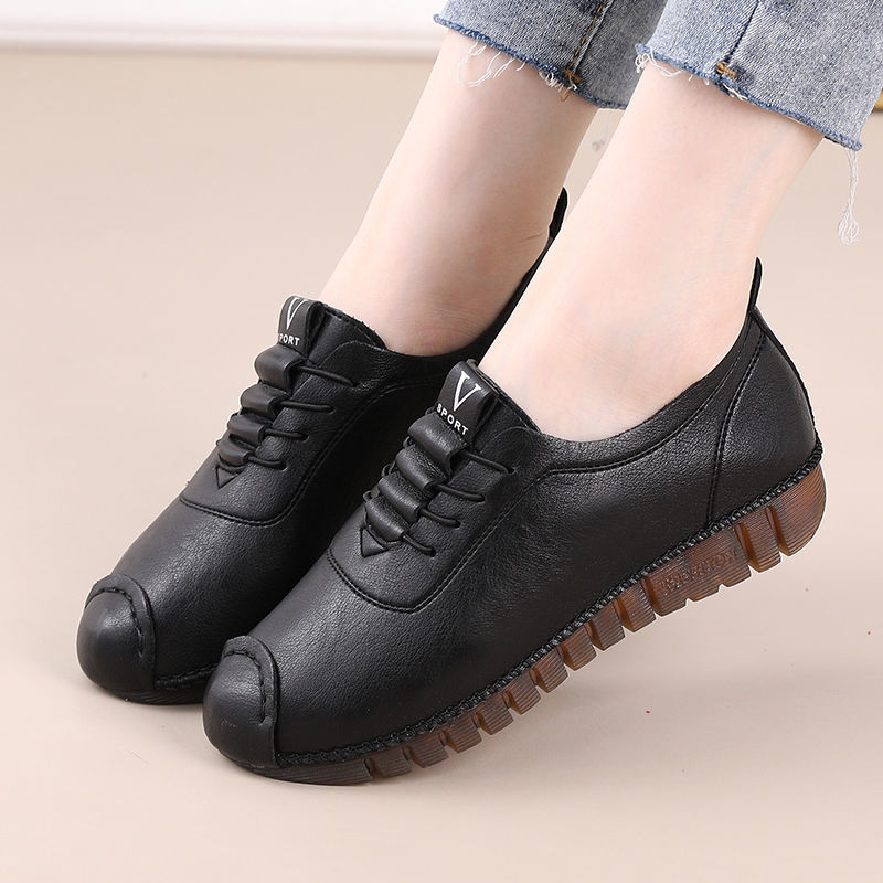 Soft sole women's comfortable single shoes flat-soled non-slip women's shoes casual leather shoes