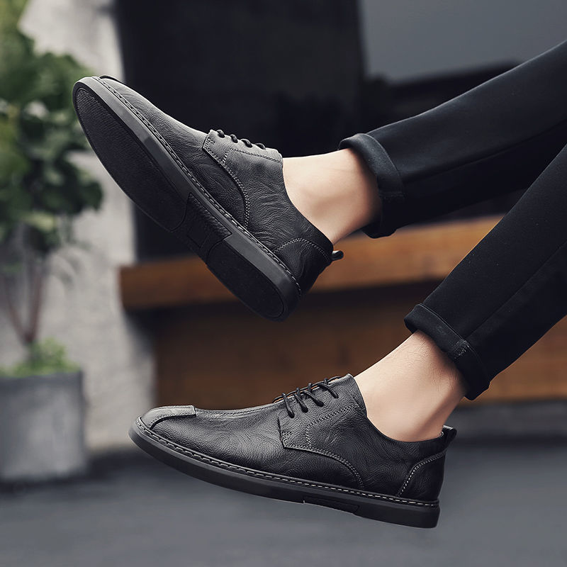 Men's Shoes > Flats > Loafers Real leather breathable men&apos;s shoes men&apos;s casual leather shoes soft bottom lace youth comfortable sh