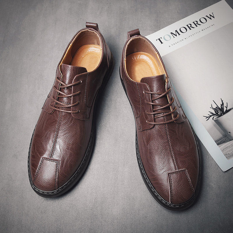 Men's Shoes > Flats > Loafers Real leather breathable men&apos;s shoes men&apos;s casual leather shoes soft bottom lace youth comfortable sh