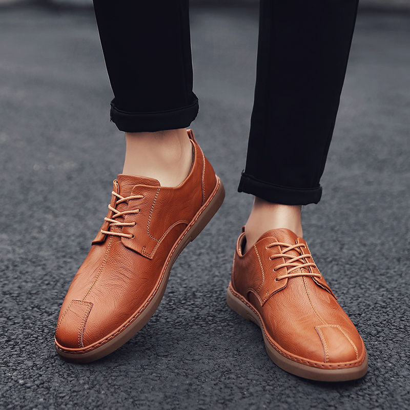 Men's Shoes > Flats > Loafers Real leather breathable men&apos;s shoes men&apos;s casual leather shoes soft bottom lace youth comfortable sh