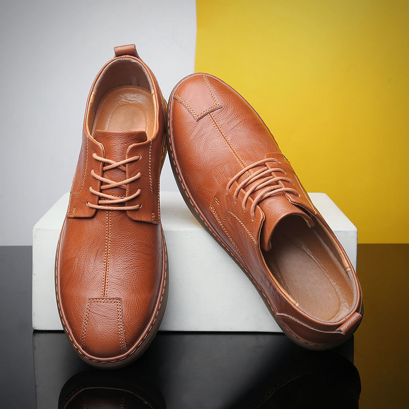 Men's Shoes > Flats > Loafers Real leather breathable men&apos;s shoes men&apos;s casual leather shoes soft bottom lace youth comfortable sh