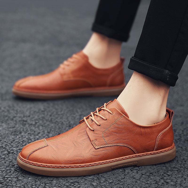 Men's Shoes > Flats > Loafers Real leather breathable men&apos;s shoes men&apos;s casual leather shoes soft bottom lace youth comfortable sh