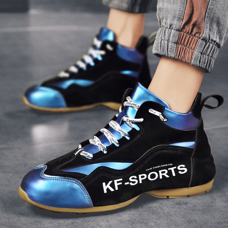 Colorful pearlescent shoes, thick-soled, increased-covered, one-piece men's shoes, high-top trendy s