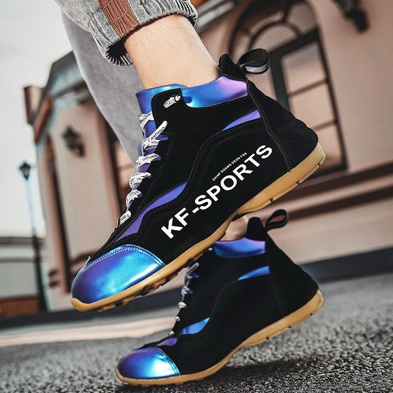 Colorful pearlescent shoes, thick-soled, increased-covered, one-piece men's shoes, high-top trendy s