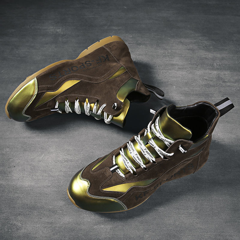 Colorful pearlescent shoes, thick-soled, increased-covered, one-piece men's shoes, high-top trendy s