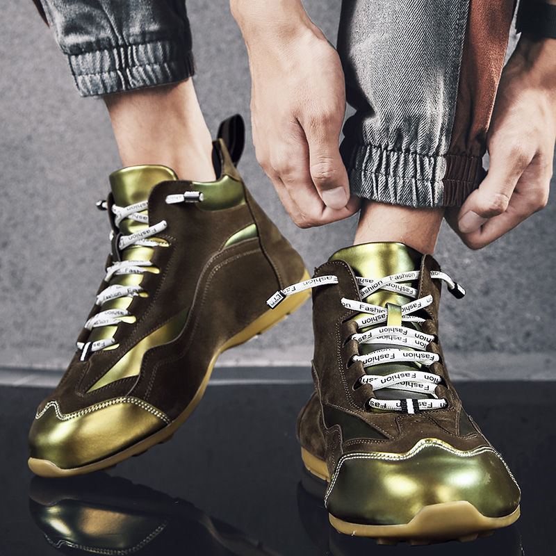 Colorful pearlescent shoes, thick-soled, increased-covered, one-piece men's shoes, high-top trendy s