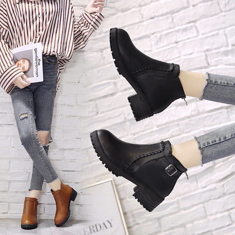 Women's Shoes  Boots  Ankle & Bootie Large size women's shoes, short boots, thick-heeled mid-high-heeled fashion all-match thin boots