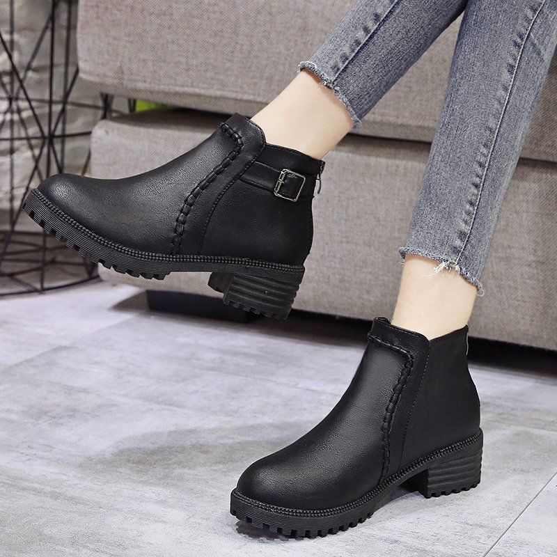 Women's Shoes  Boots  Ankle & Bootie Large size women's shoes, short boots, thick-heeled mid-high-heeled fashion all-match thin boots