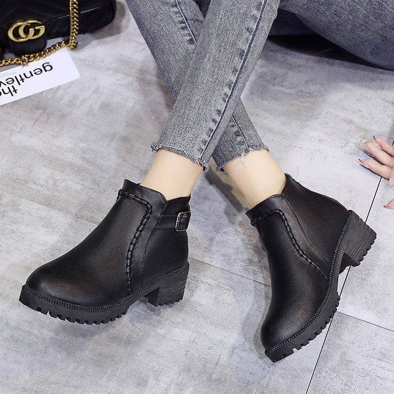 Women's Shoes  Boots  Ankle & Bootie Large size women's shoes, short boots, thick-heeled mid-high-heeled fashion all-match thin boots