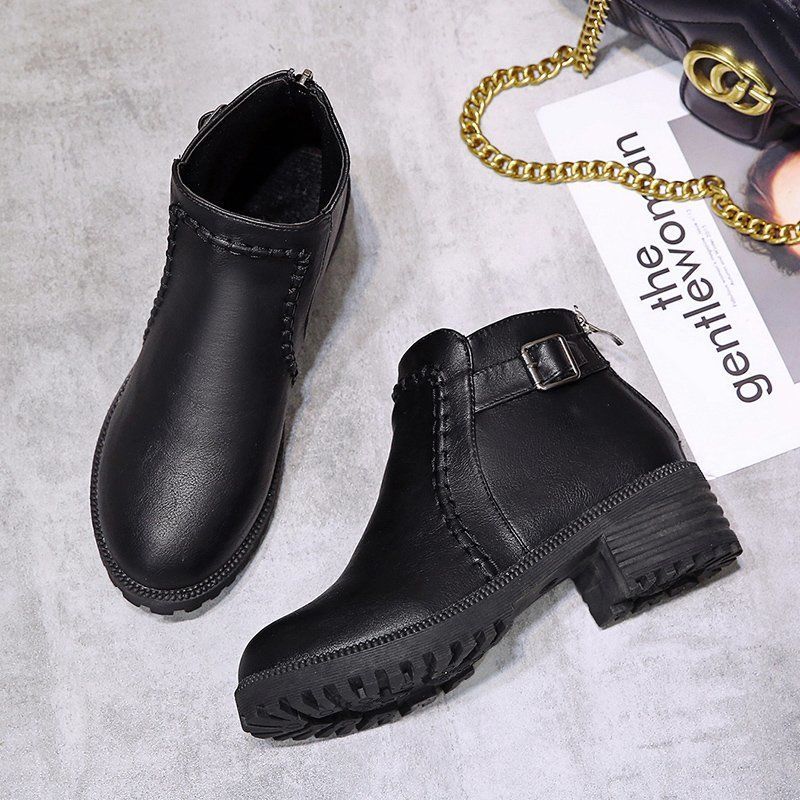 Women's Shoes  Boots  Ankle & Bootie Large size women's shoes, short boots, thick-heeled mid-high-heeled fashion all-match thin boots