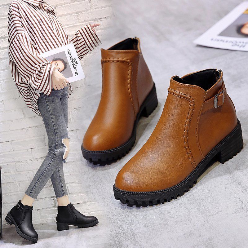 Women's Shoes  Boots  Ankle & Bootie Large size women's shoes, short boots, thick-heeled mid-high-heeled fashion all-match thin boots