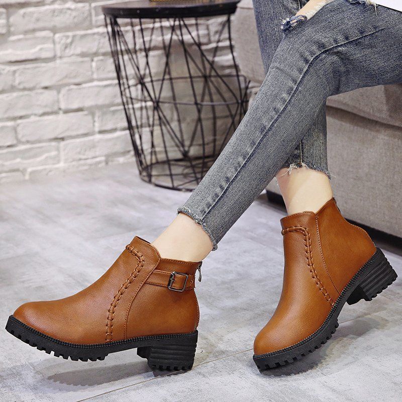 Women's Shoes  Boots  Ankle & Bootie Large size women's shoes, short boots, thick-heeled mid-high-heeled fashion all-match thin boots