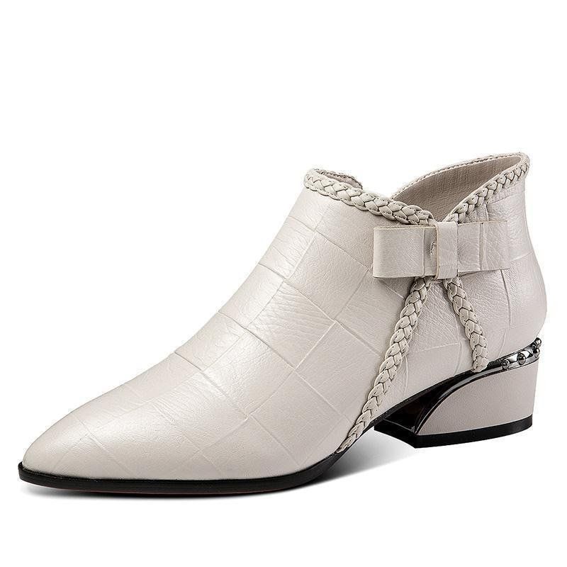Large size women&apos;s shoes pointed flat boots female low heel and bare boots Martin boots