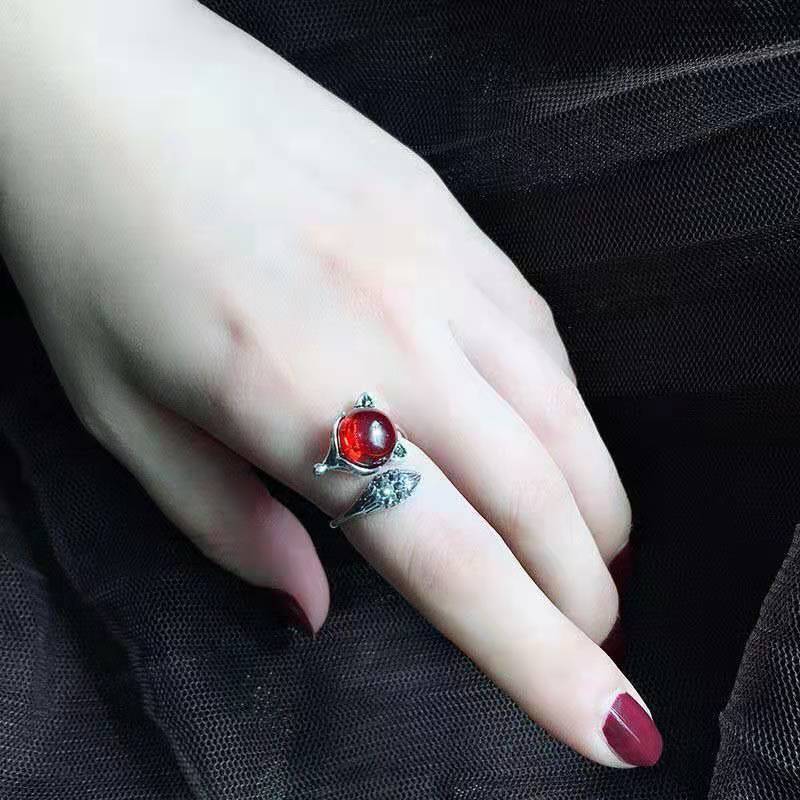 Lucky ring female S925 silver red agate gemstone fox ring can not fade open index finger ring