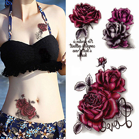 Rose flower tattoo stickers waterproof women&apos;s long-lasting sexy 3D stereo tattoo stickers