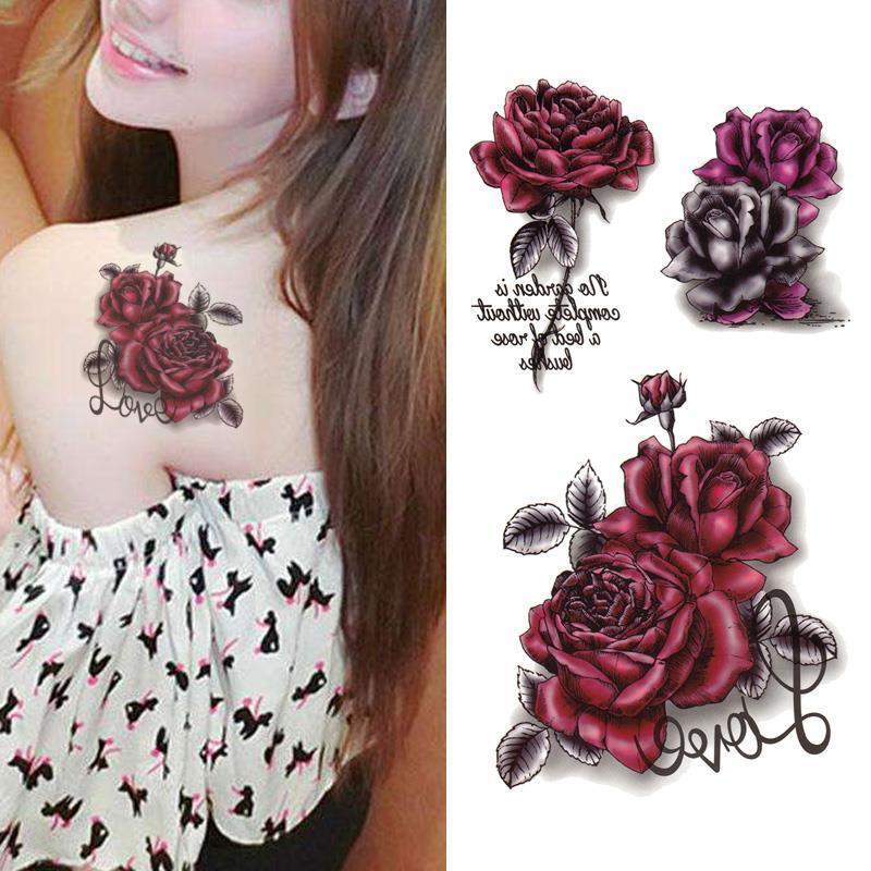 Rose flower tattoo stickers waterproof women&apos;s long-lasting sexy 3D stereo tattoo stickers