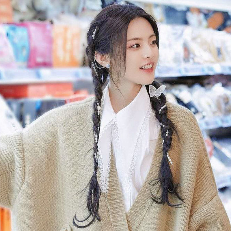 Pearl braided hair chain hair accessories new butterfly hair clip tassel clip headdress female hair