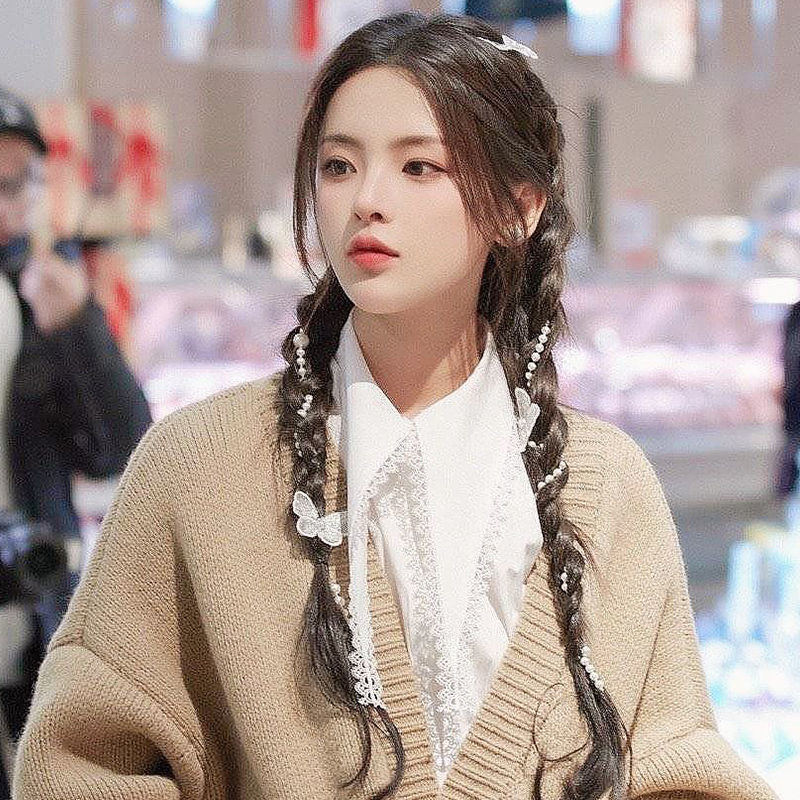 Pearl braided hair chain hair accessories new butterfly hair clip tassel clip headdress female hair