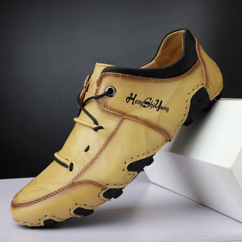 Real cowhide men&apos;s shoes casual leather shoes men&apos;s shoes leather breathable peas shoes men&apos;s spirit