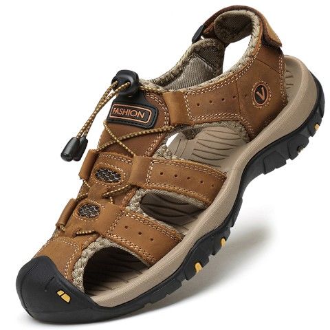Sandals men&apos;s outdoor sports leather toe cap casual shoes slippers breathable men&apos;s beach shoes