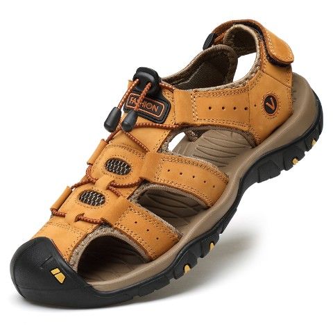 Sandals men&apos;s outdoor sports leather toe cap casual shoes slippers breathable men&apos;s beach shoes