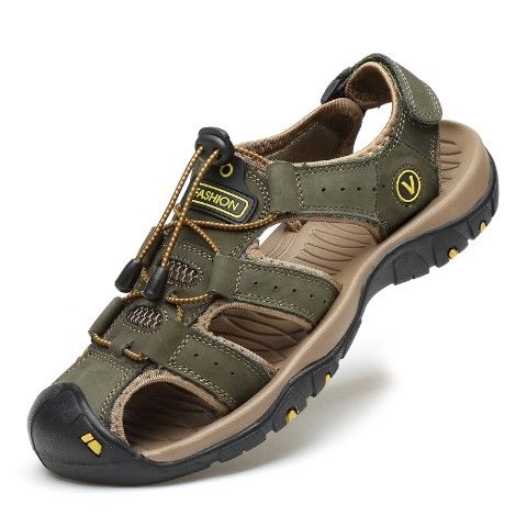 Sandals men&apos;s outdoor sports leather toe cap casual shoes slippers breathable men&apos;s beach shoes