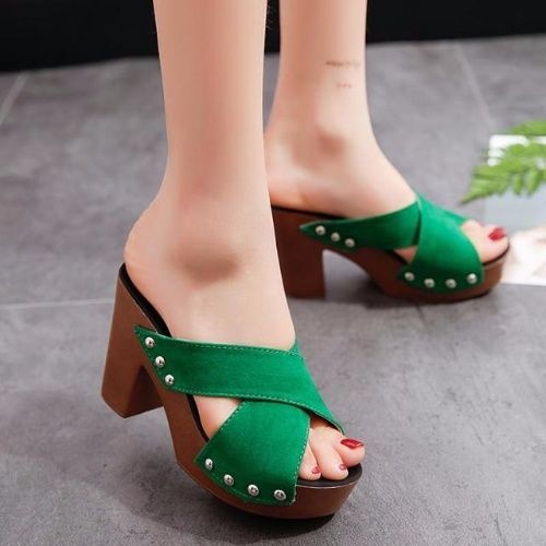 Women's Mules Shoes European and American summer new style waterproof platform thick heel high heel female sandals and slippers sexy one-word drag fish mouth thick bottom female tow