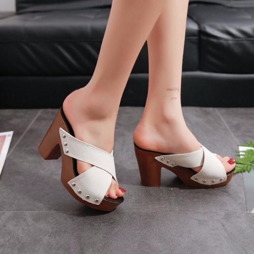 Women's Mules Shoes European and American summer new style waterproof platform thick heel high heel female sandals and slippers sexy one-word drag fish mouth thick bottom female tow