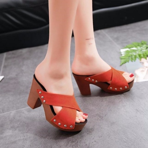Women's Mules Shoes European and American summer new style waterproof platform thick heel high heel female sandals and slippers sexy one-word drag fish mouth thick bottom female tow