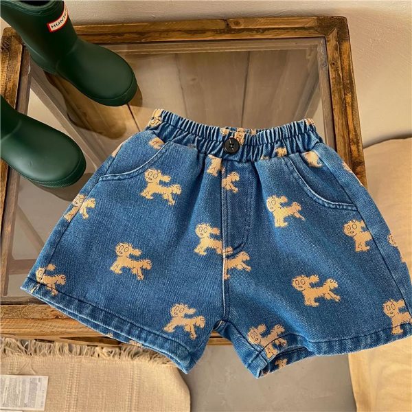 Children's denim shorts spring new boys and girls casual cartoon puppy casual pants baby trendy pants