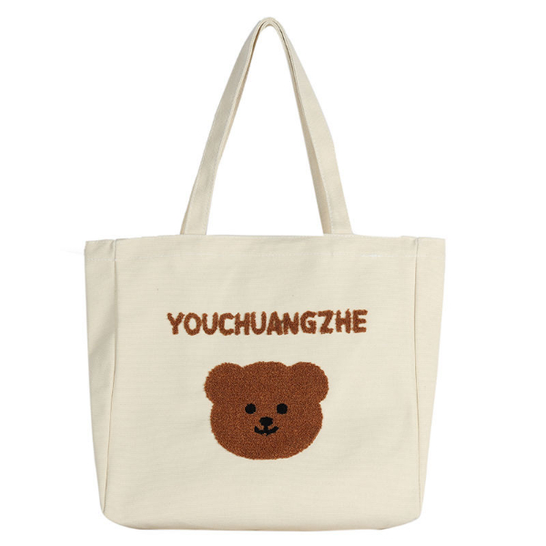 Shoulder bag female Korean ins cartoon bear Japanese cute large-capacity canvas bag girl student class bag