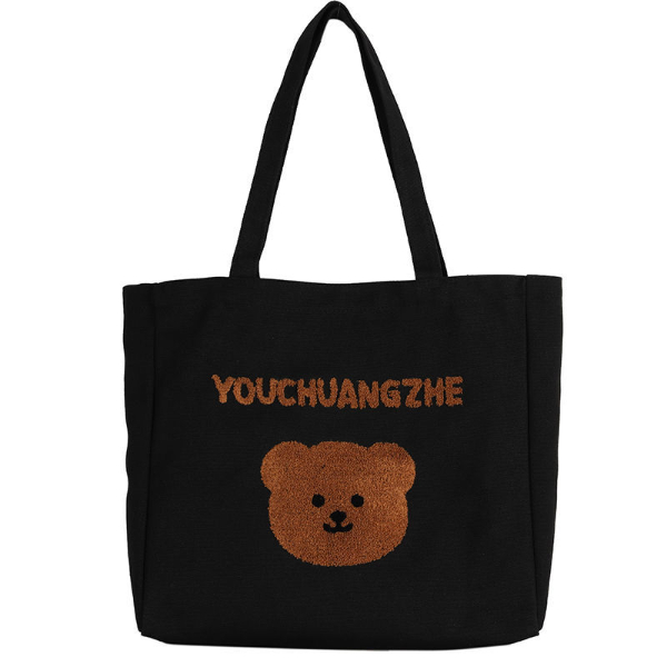 Shoulder bag female Korean ins cartoon bear Japanese cute large-capacity canvas bag girl student class bag