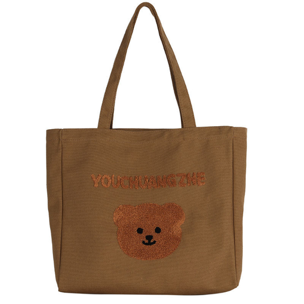 Shoulder bag female Korean ins cartoon bear Japanese cute large-capacity canvas bag girl student class bag