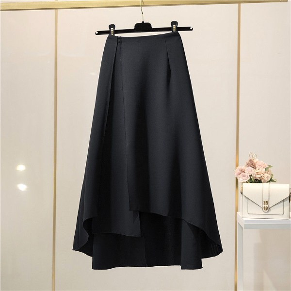 Irregular split skirt women's summer new high-waisted slim A-line skirt mid-length skirt simple drape and big swing umbrella skirt