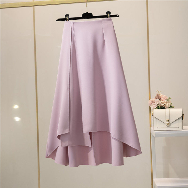 Irregular split skirt women's summer new high-waisted slim A-line skirt mid-length skirt simple drape and big swing umbrella skirt