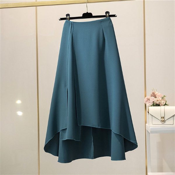 Irregular split skirt women's summer new high-waisted slim A-line skirt mid-length skirt simple drape and big swing umbrella skirt