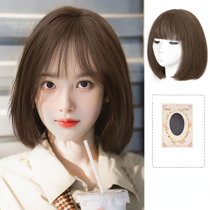 Wig short hair female air bangs Bobo imitation human hair natural girl round face bobbed head full headgear