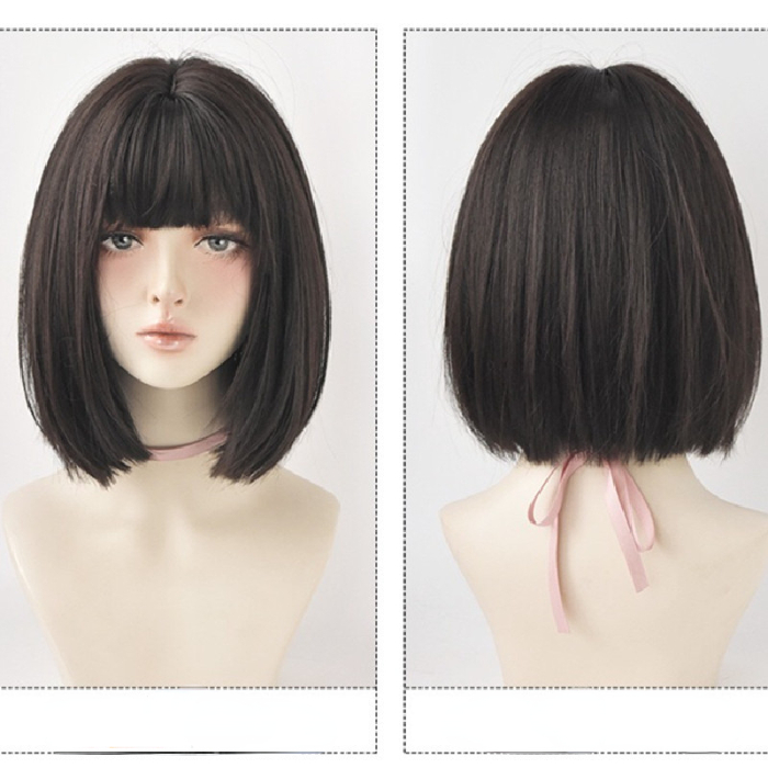 Wig short hair female air bangs Bobo imitation human hair natural girl round face bobbed head full headgear