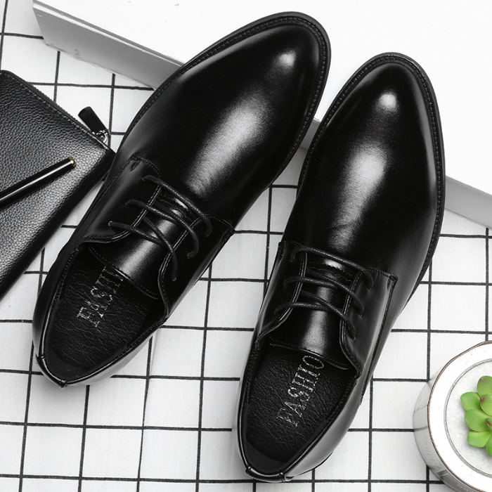 New business dress trend pointed toe small leather shoes men's all-match youth inner heightening wedding shoes