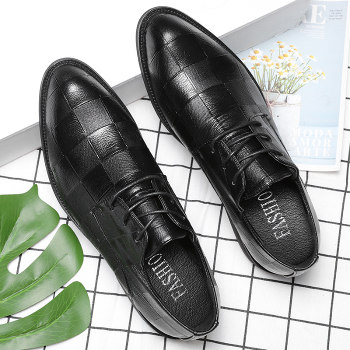 New business dress trend pointed toe small leather shoes men's all-match youth inner heightening wedding shoes