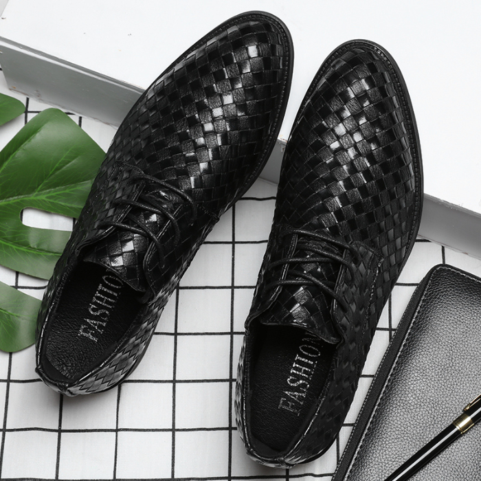 New business dress trend pointed toe small leather shoes men's all-match youth inner heightening wedding shoes