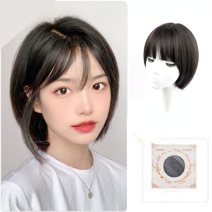 Wig short hair female fashion new simulation real hair full head cover round face bobhead age reducing wig cover